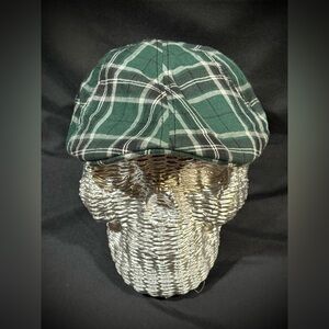 Green Plaid Men's Skully Cap with adjustable leather strap